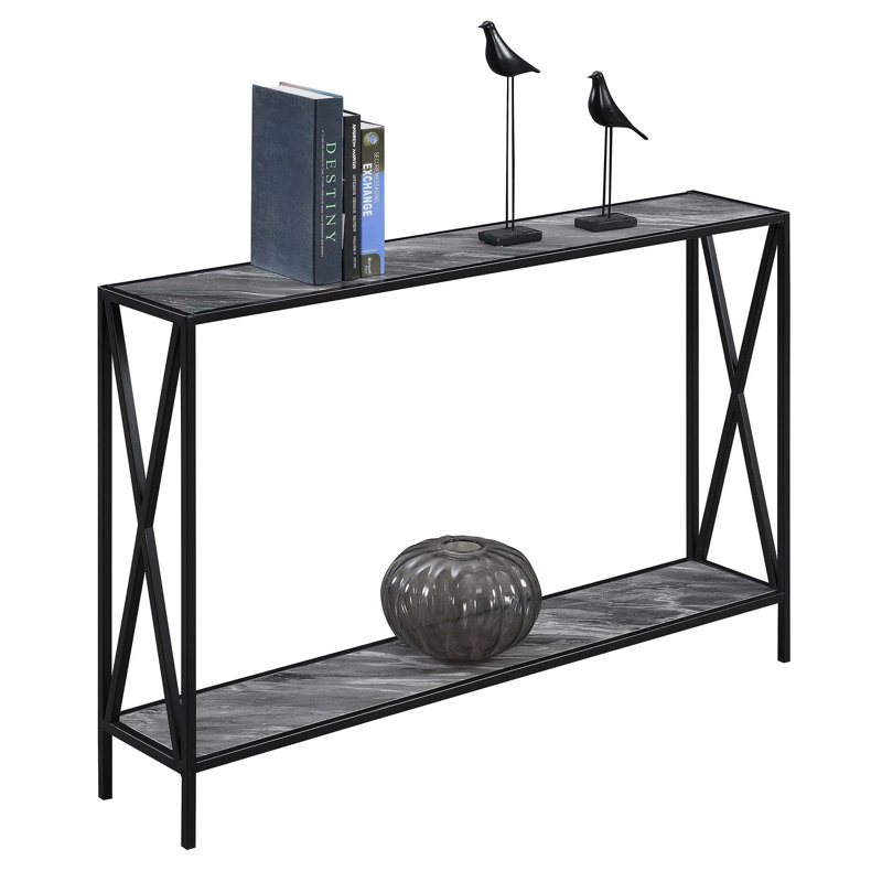 Ariyana 47.25'' Console Table, Gray Faux Marble/Black Base