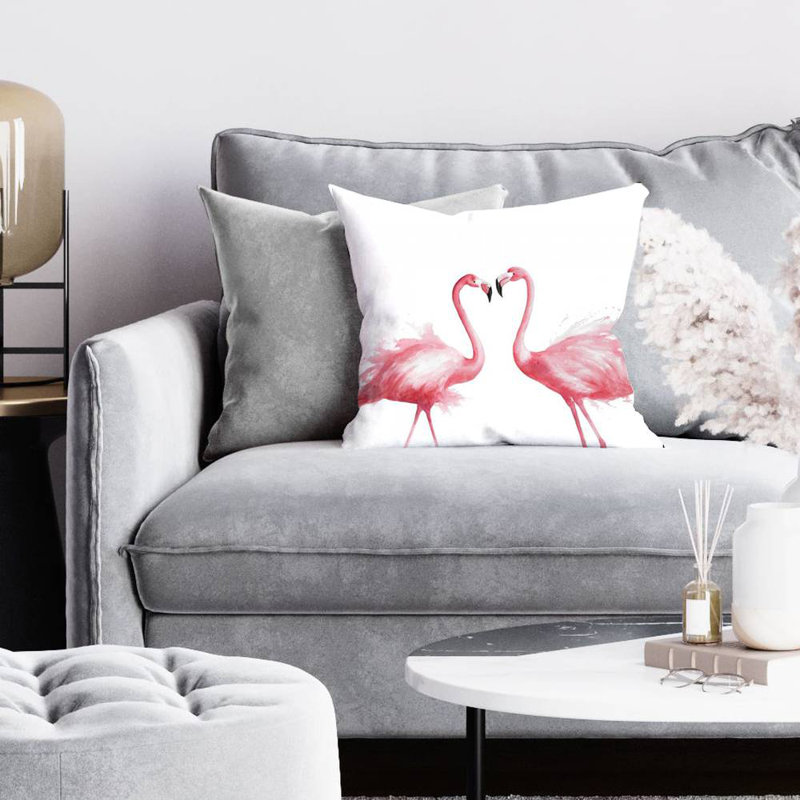 Two pink flamingo watercolor - 16"x16" Throw pillow cover - Poly twill - Print on demand, 16" x 16"