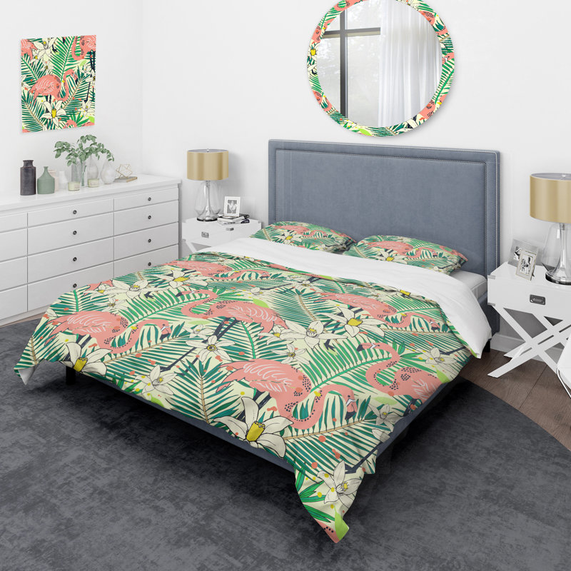 Ensemble de housse de couette en microfibre vert / rose / blanc 3 pièces