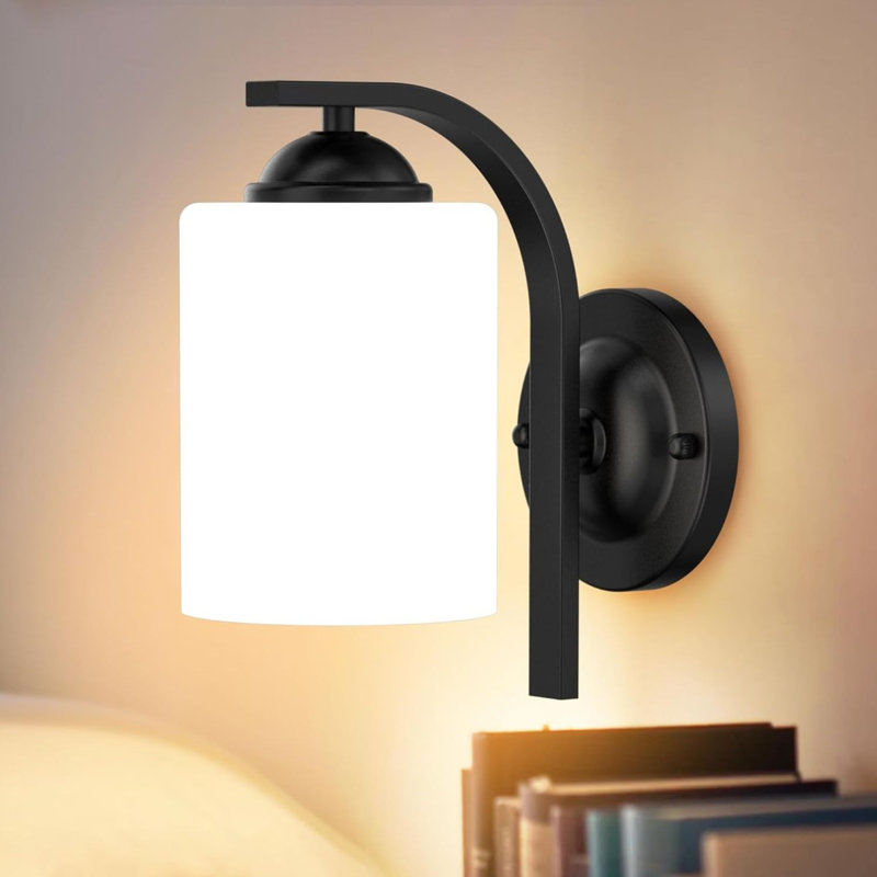 Applique murale noir mat avec abat-jour en verre E26