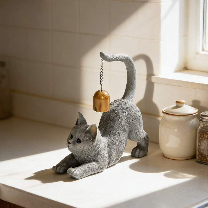 Chat ludique avec figurine en résine, Gris