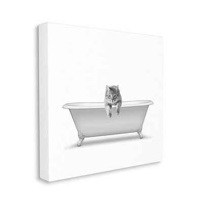 Chat, baignoire antique, salle de bain amusante par Annalisa Latella - impression sur toile tendue