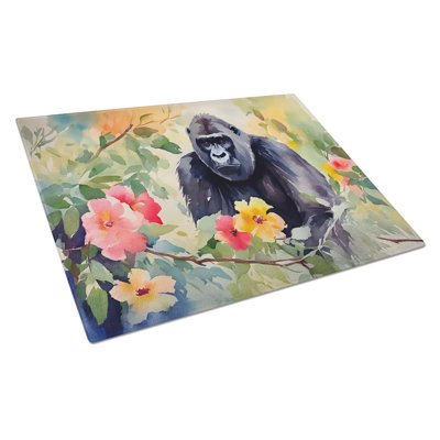 Decorative Tempered Glass Cutting Board With Vibrant Artwork, Non-Slip Kitchen Chopping Board