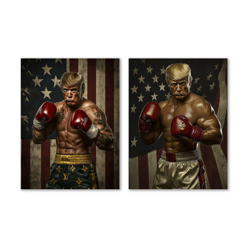 «Trock's Knockout Boxing Ring I - Red Portrait», reproduction d'art en métal 2 pièces, H 32 po x l 48 po