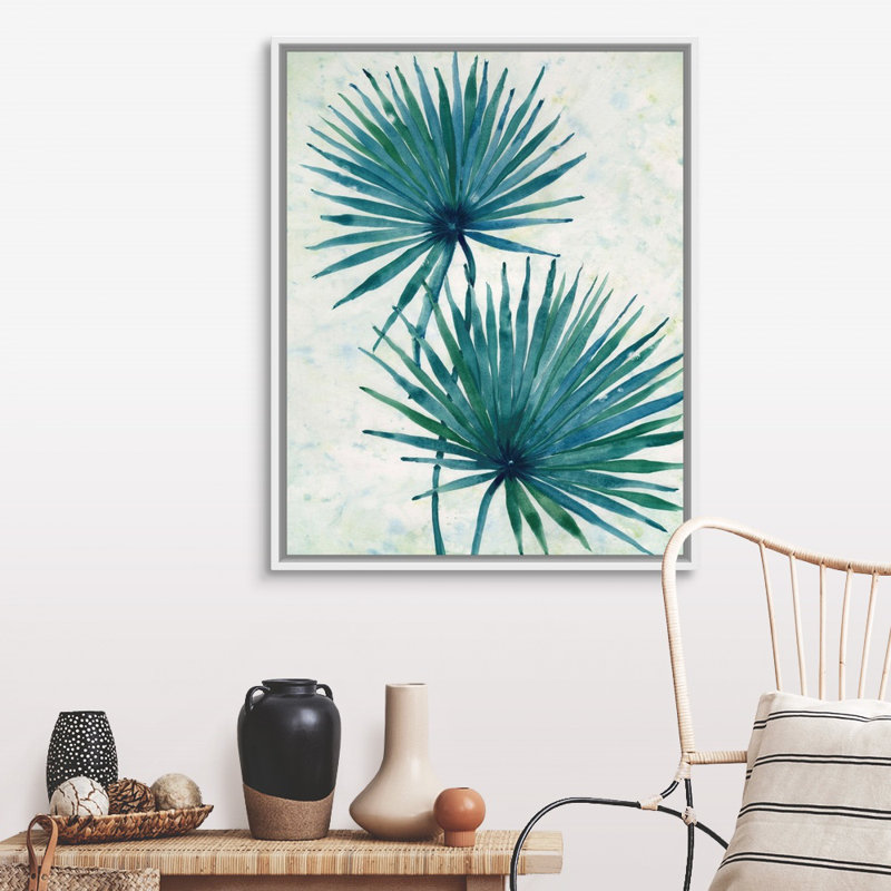 Palmier I, art mural sur toile, Toile avec cadre blanc, H 42 po x l 34 po