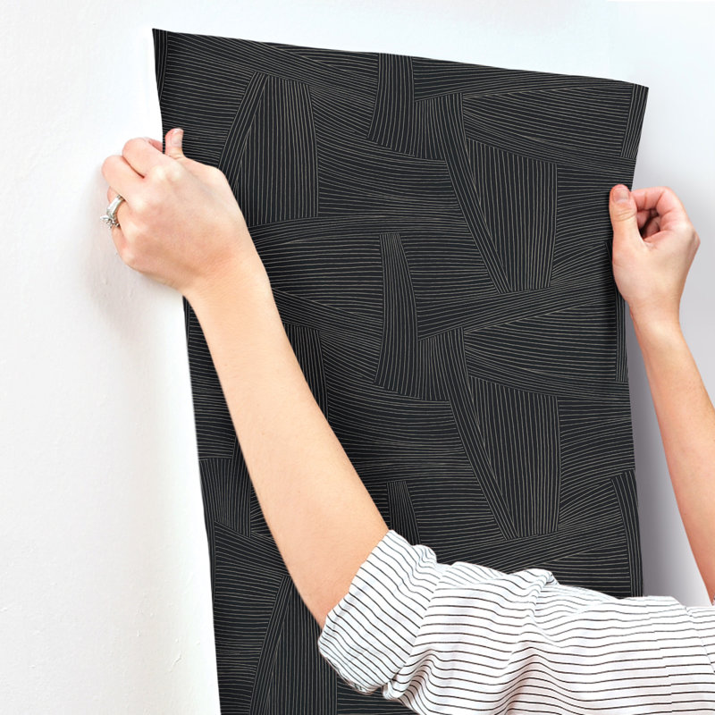 Reid Black Woven Geometric Wallpaper, Black