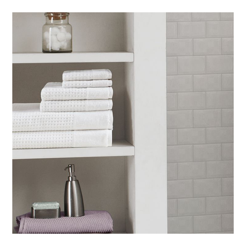 Spa Waffle Cotton Jacquard Antimicrobial Bath Towel 6 Piece Set, White