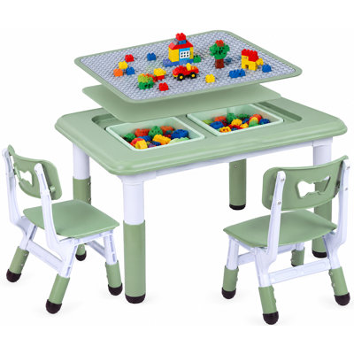Ensemble de table et de chaises pour enfants à hauteur réglable avec rangement, plateau d'activité réversible