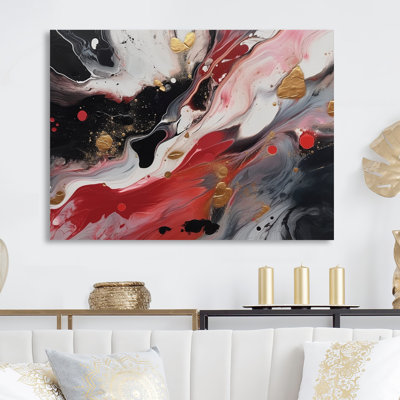 Red and Black Marble Whispers III - Abstract Marble Metal Wall Decor