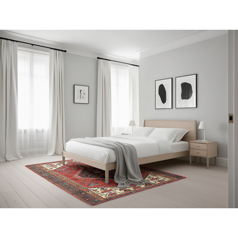 Tapis beige/gris/rouge traditionnel, Rectangle 5 pi x 7 pi