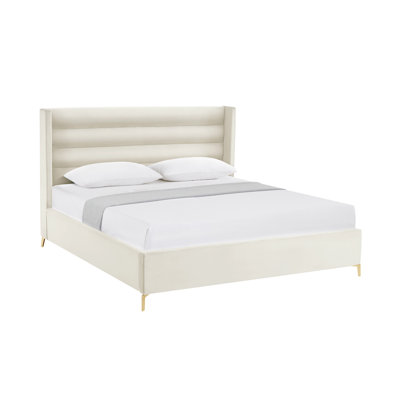 Cream Velvet Upholstered Queen Bed Frame