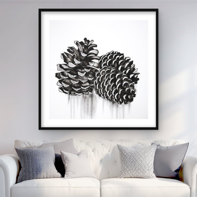 Trois petites pommes de pin - décor de vacances noir encadré
