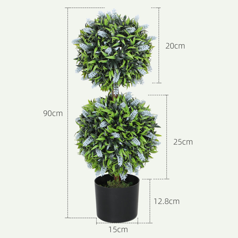 Anaston 70cm Faux Two-Ball Tree With Lavender Flowers Plant in Pot, Blue