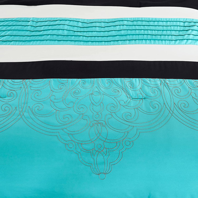 Queen Teal and Black Geometric Comforter Set with Pillow Shams