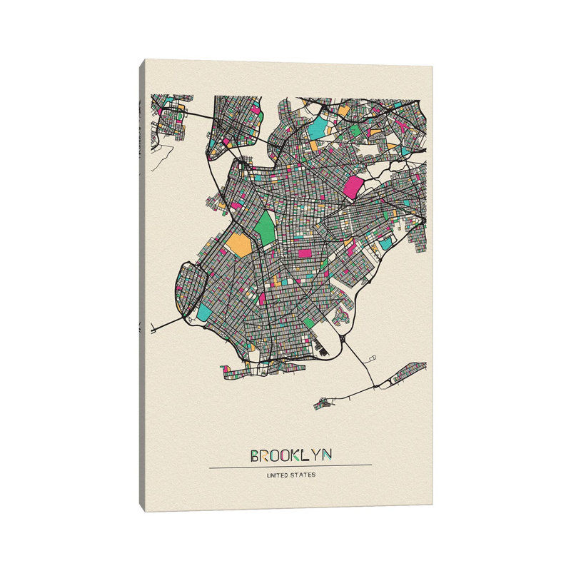«Brooklyn, New York Map» par Ayse Deniz Akerman - impression sur toile tendue, H 12 po x l 8 po x P 0,75 po