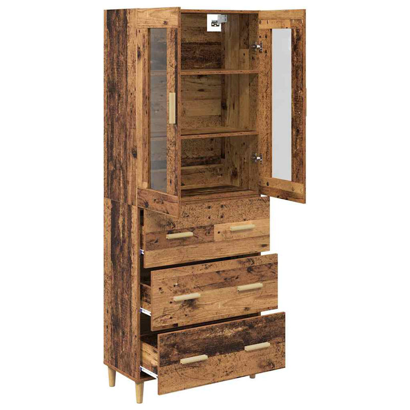  Highboard Old Wood 69.5 X 34 X 180 Cm Engineered Wood And Glass, Old Wood