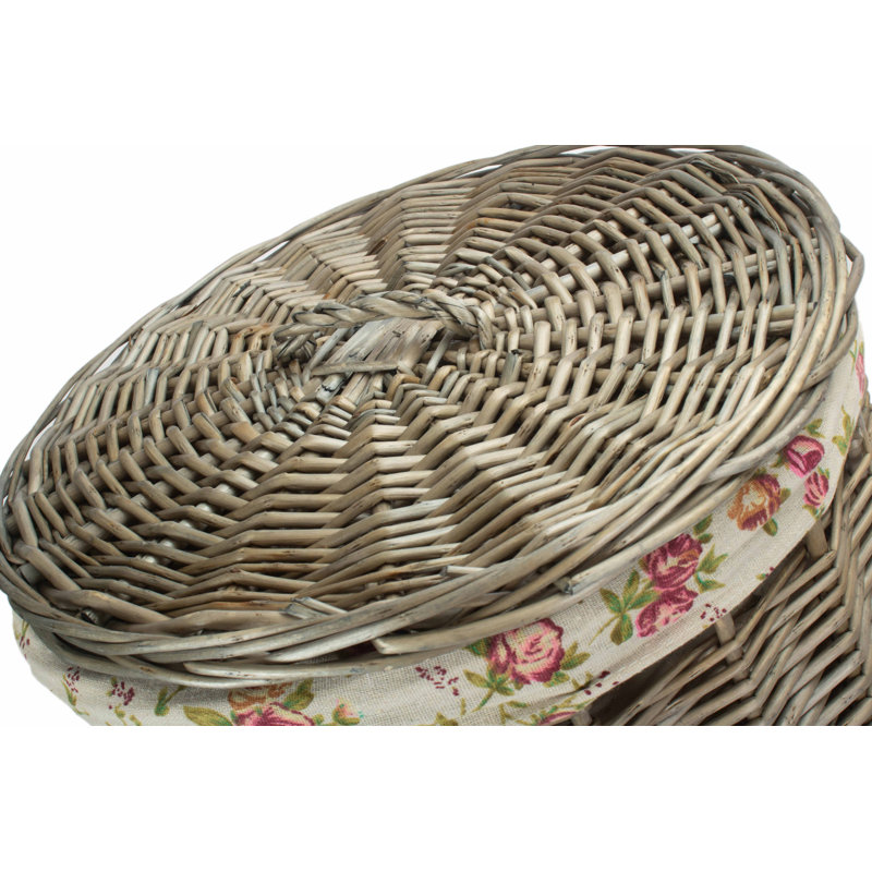 Wicker Round Laundry Basket with Garden Rose Lining, Small