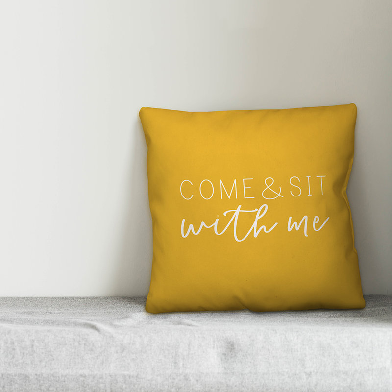 Textual Outdoor Throw Pillow, 20" H x 20" W, Yellow