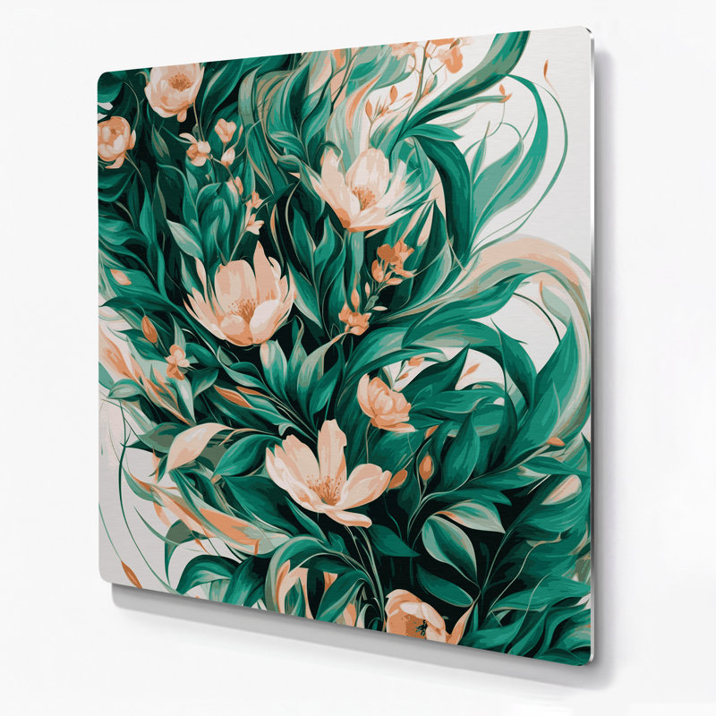 Abstrait floral 95, art mural en métal beige, H 16 po x l 16 po
