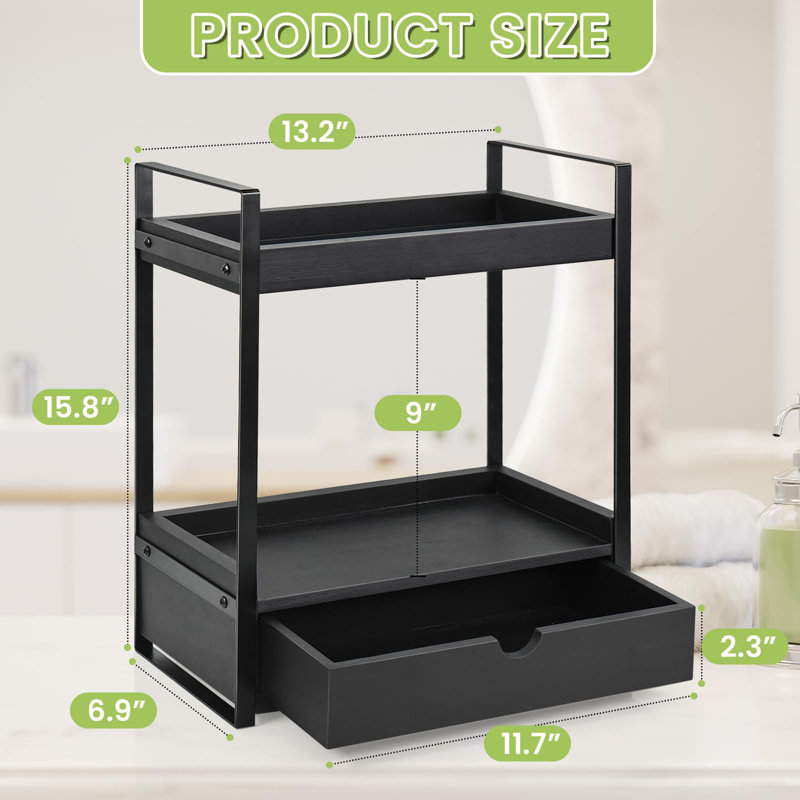 Organisateur de salle de bain à 2 niveaux, Noir, noir, noir, noir