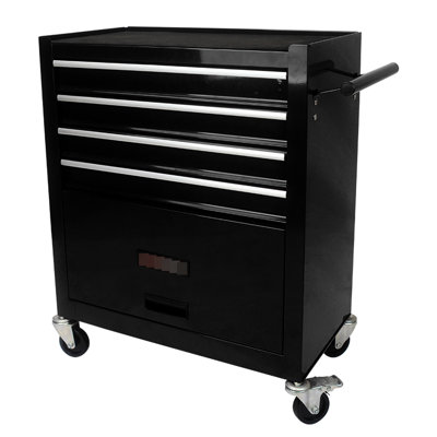 4 Drawers Multifunctional Tool Cart With Wheels - Black, Steel Design, Gentle Drawer Closure, 2Pcs Brake And Without For Secure Movement, Additional Storage Choices Presented Structure, Smooth Stable