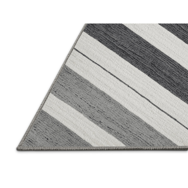  Tapis rayé gris et blanc lavable, Rectangle 7 pi x 9 pi