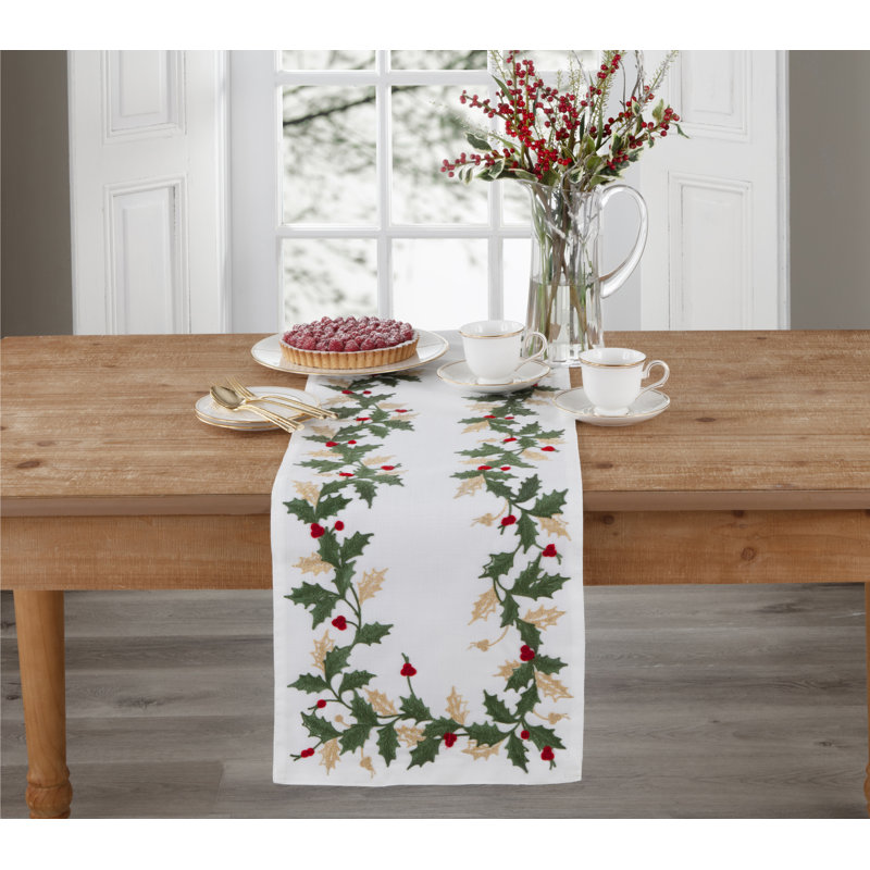 Classic Christmas Embroidered Polyester Table Runner