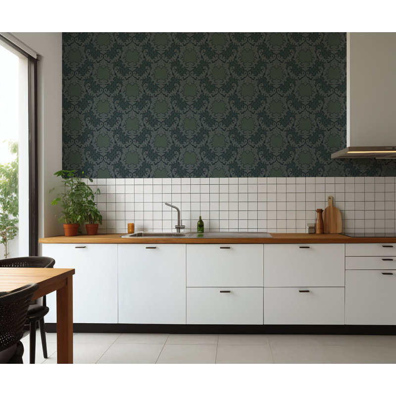 Shadow Leaf Damask - Midnight Wallpaper