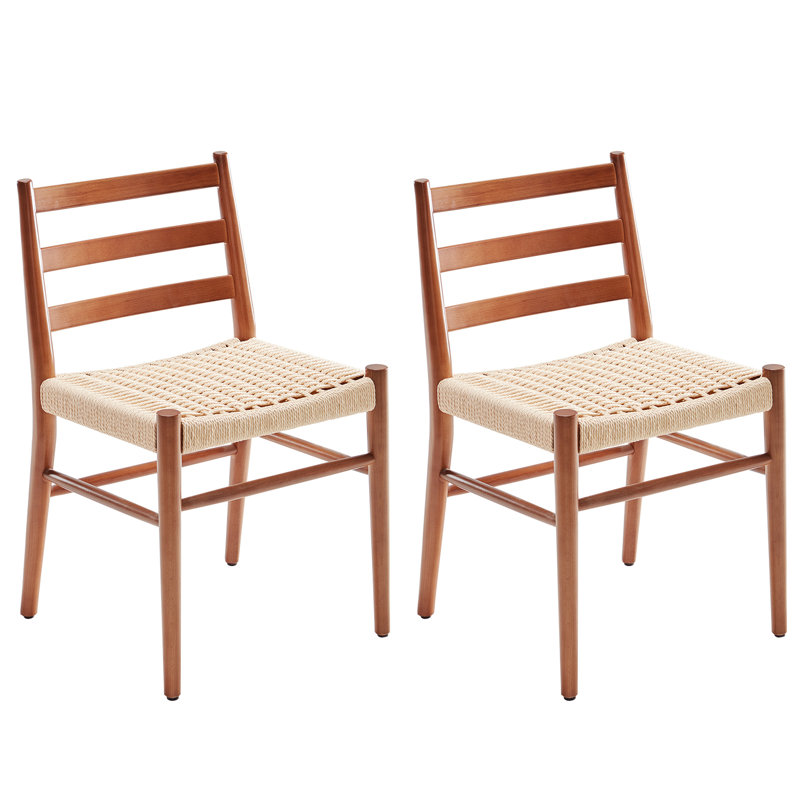 Paper Rope Metal Sidechair, Walnut, Beige