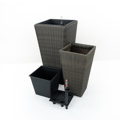 Paquet de 2 jardinières à arrosage automatique - Osier tissé à la main - Carré - Expresso