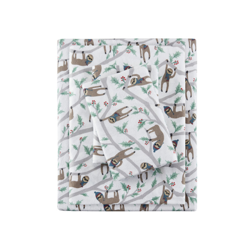 Ensemble de draps 100% coton Cozy, Ensemble de draps pour très grand lit avec 2 taie, Multicolore, paresseux