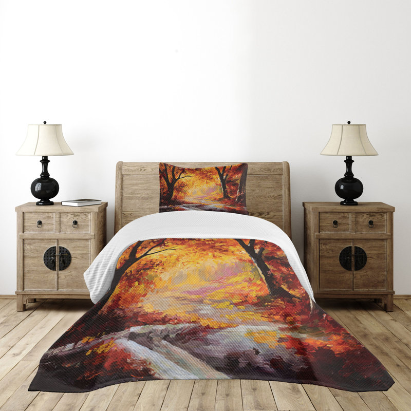 Autumn Forest Twin Quilted Bedspread Set with Pillow Sham