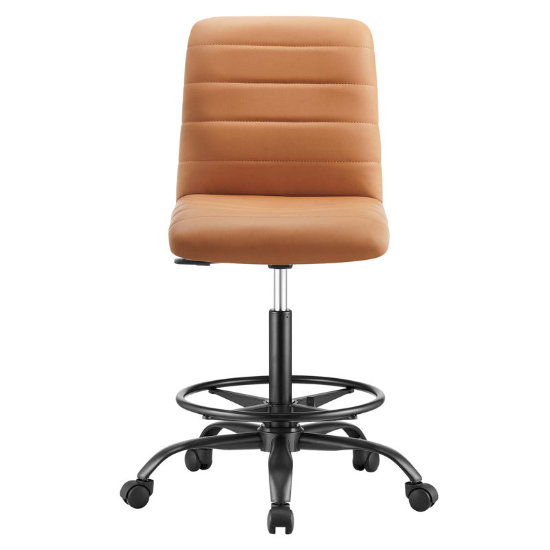 Chaise de dessinateur en cuir végétalien sans accoudoirs Ripple par Modway, Noir, Brun clair