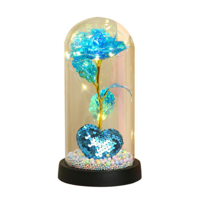Gold Foil Flower With Lamp Eternal Rose Night Light, Rose Decoration In Glass Cover Desktop Ornaments, Suitable For Christmas Thanksgiving Valentine's Day Home Office Tablecloth Decoration