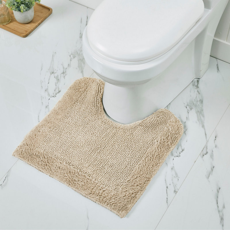 Llarely Premium 100% Cotton Reversible Tufted U-Shape Toilet Rug, Ultra Soft & Super Absorbent, Machine Washable Contour Bath Rug, 20" x 20", Sand