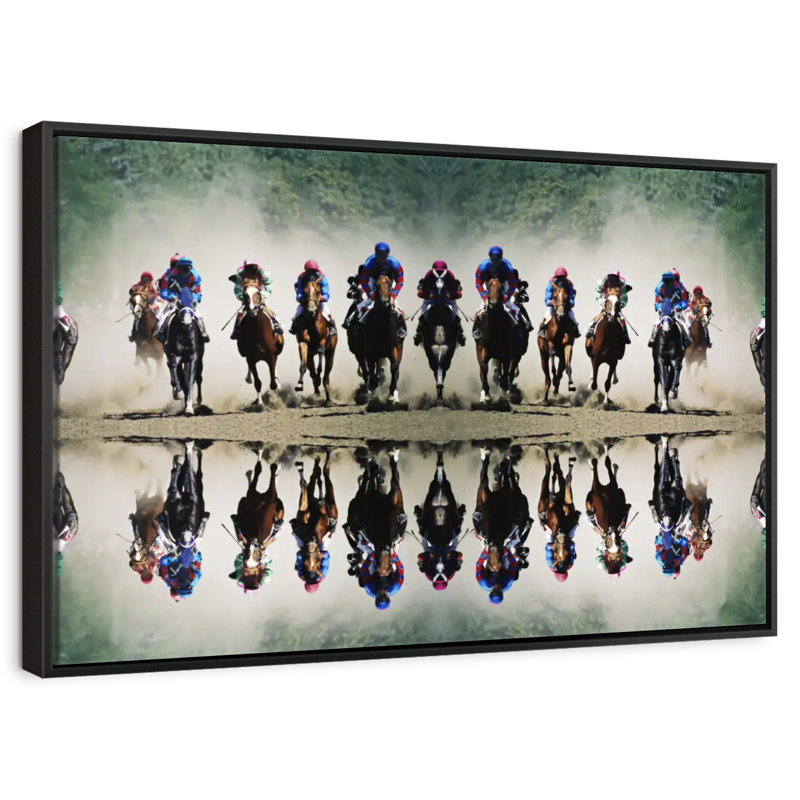 Sport de course de chevaux, 40 po x 27 po, Cadre flottant noir