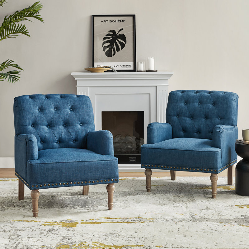 Wilkey Tufted Back Armchair , Navy Polyester