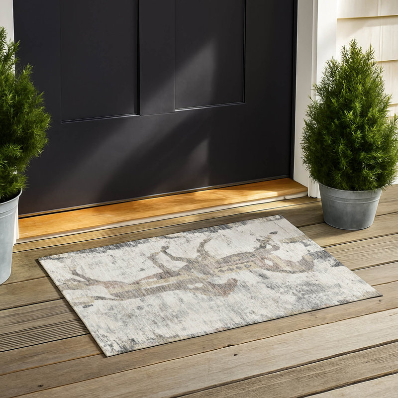 Tapis Chantille ACN3109 à motif animal, lavable à la machine, intérieur/extérieur, Ivoire ivoire, 1 pi 8 po x 2 pi 6 po