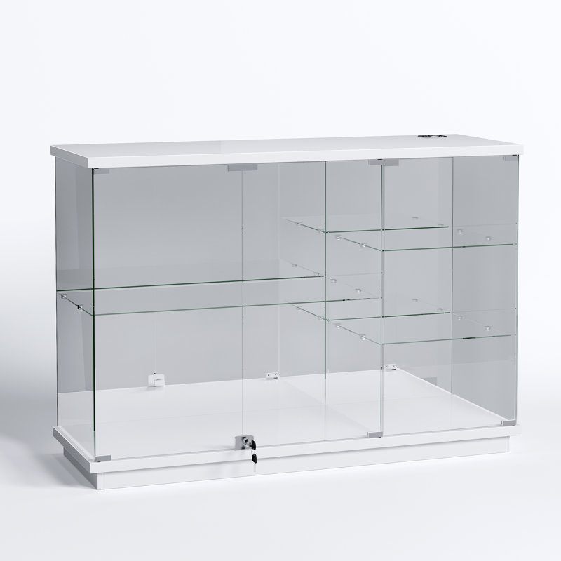 Display Sideboard with RGB Lights, Removable Glass Shelves and Lock, White