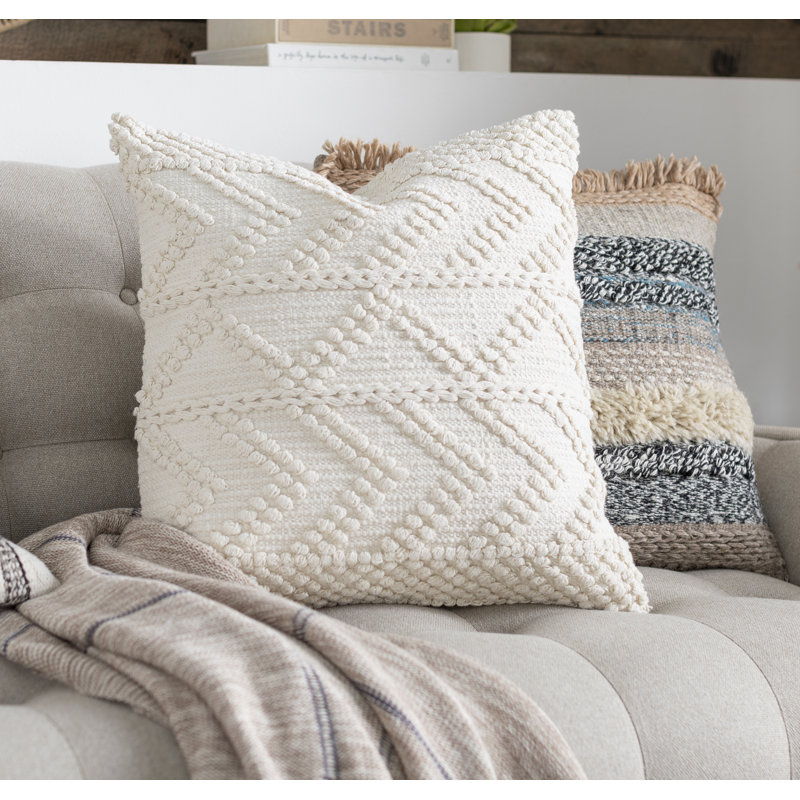 Dorceus Cotton Throw Pillow, White, Polyester/Polyfill, 20" x 20"
