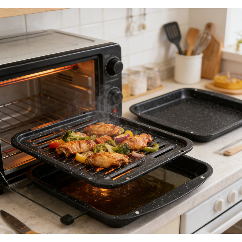 16.75x13 Ceramic Nonstick Broiler Pan with Rack - Heavy-Duty High-Temperature Oven Grill Pan