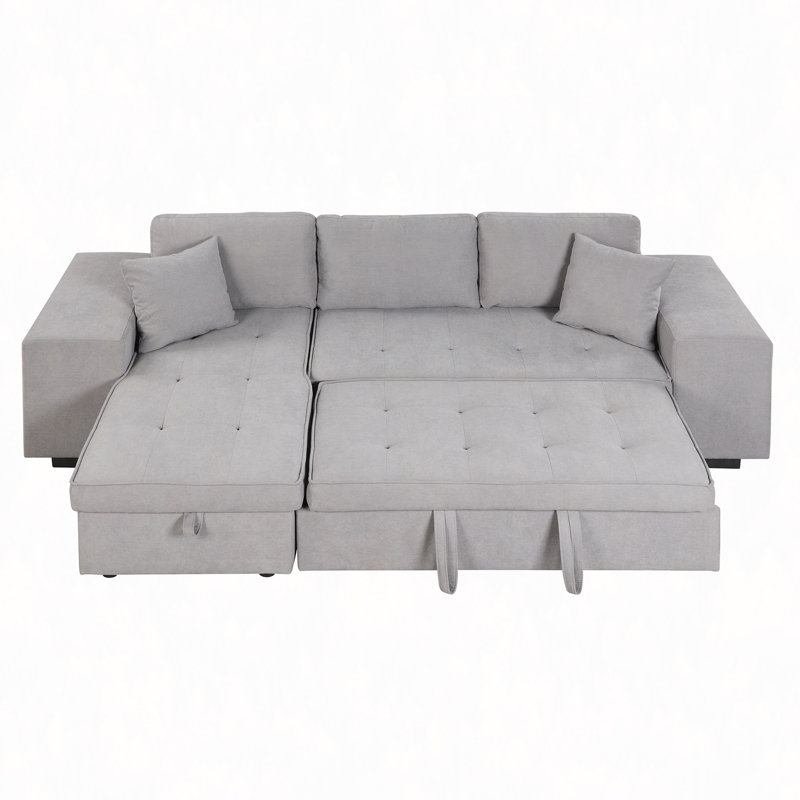 104.5" Modern L-Shape 3 Seat Reversible Sectional Couch, Pull Out Sleeper Sofa with Storage Chaise and 2 Stools for Living Room Furniture Set