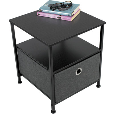 Sorbus 1 Drawer and Shelves Nightstand with Steel Frame, Wood Top & Fabric Bins