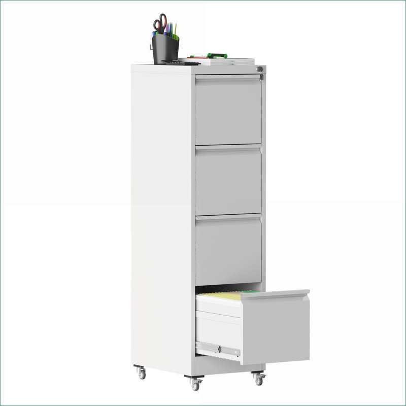 Classeur verrouillable en métal à 4 tiroirs sur roulettes pour le bureau, Blanc