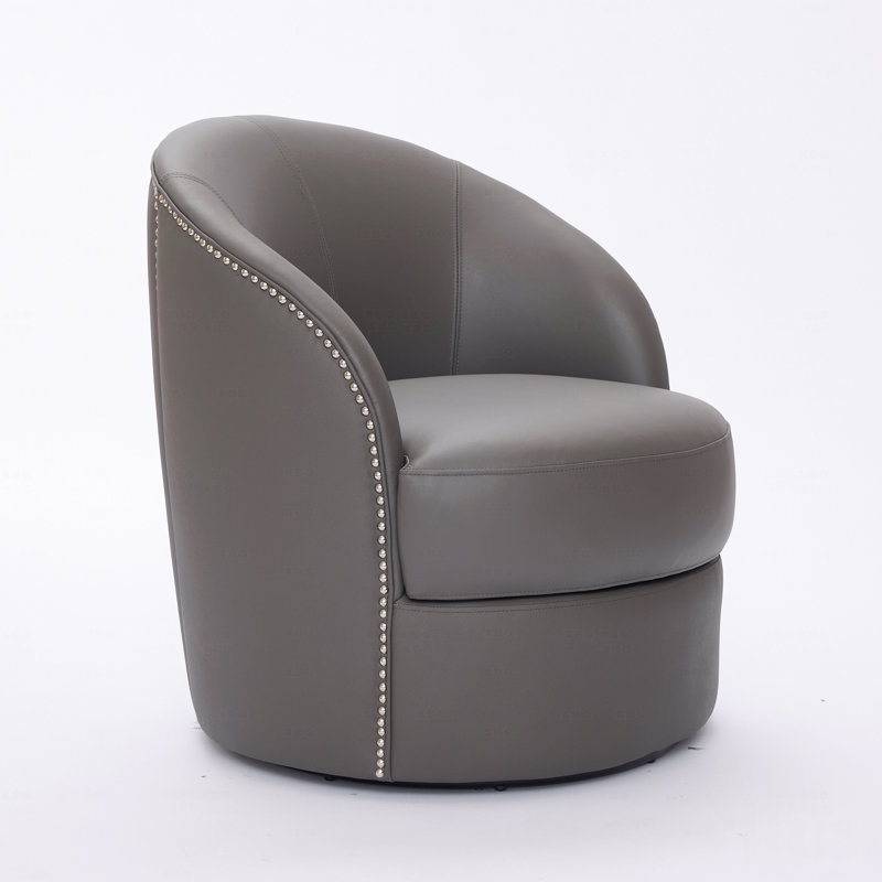 29'' Genuine Leather Swivel Barrel Chair, Gray