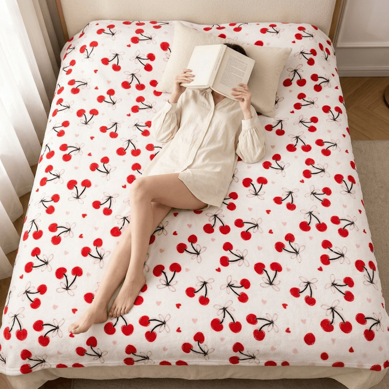 Cherry Patterned Flannel Throw Blanket, Twin