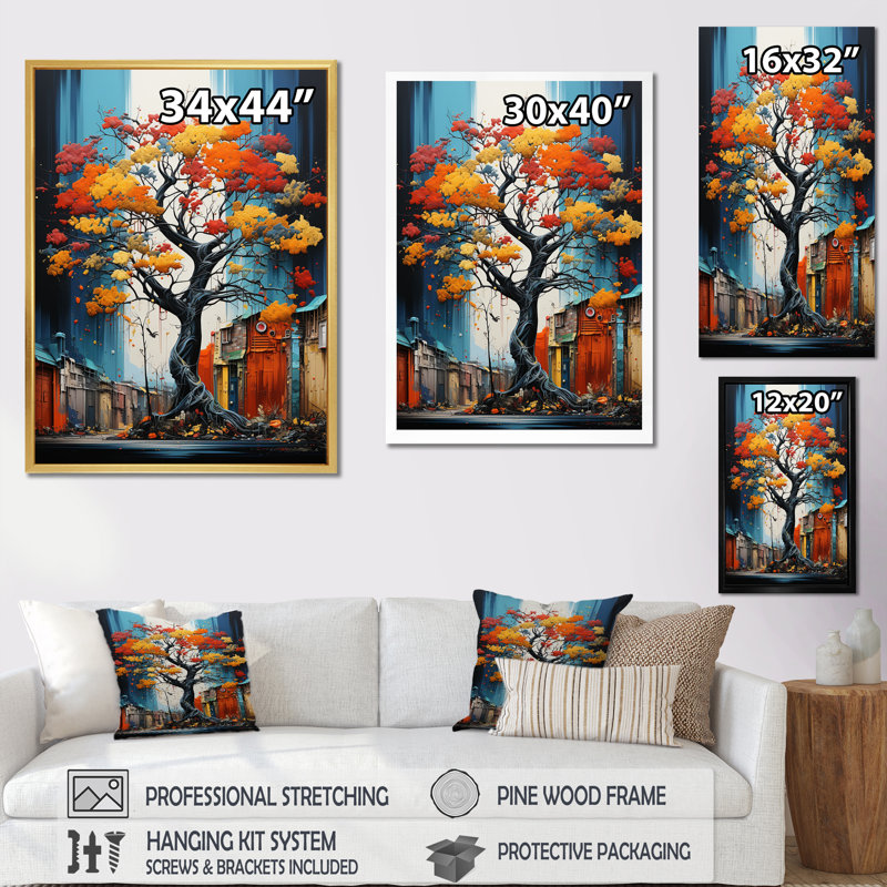 Graffiti style baobab II - arbre baobab, art mural sur toile, Cadre simple blanc, H 32 po x l 16 po