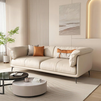 Creamy-white Genuine Leather Standard Sofa cushion Loveseat