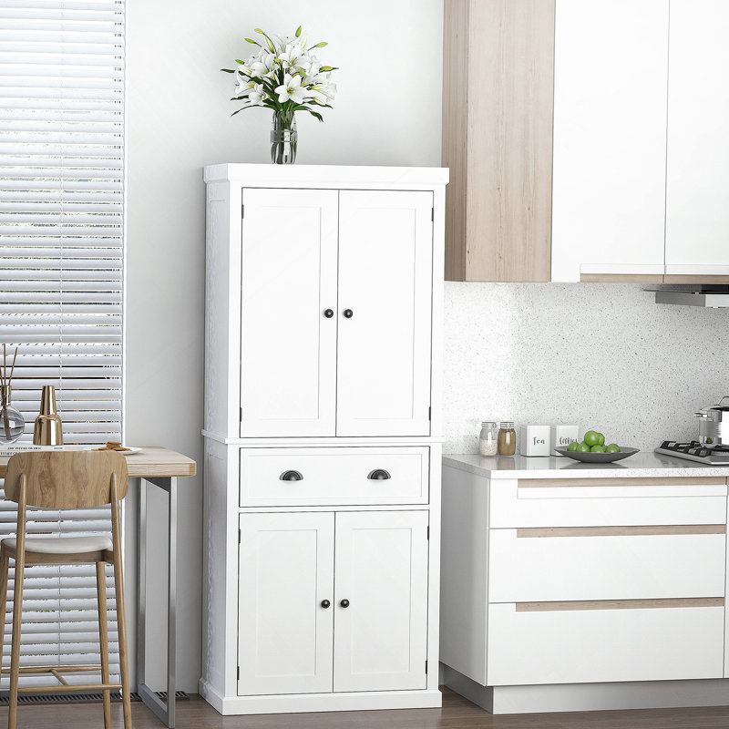 Freestanding Kitchen Pantry Cabinet With Adjustable Shelves, Drawer, And Cupboards For Efficient Storage And Elegant Design