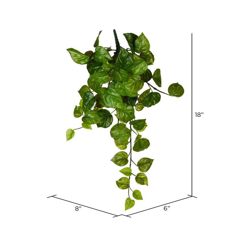 Artificial Pothos Hanging Bush, 18" H x 6" W x 8" D
